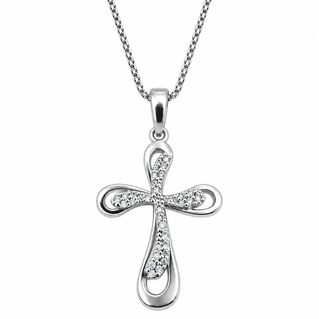 Collana con Croce e Zirconi in Oro Bianco 18 kt