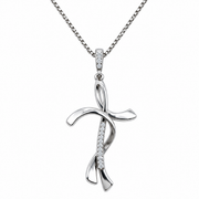 Collana con Croce Stilizzata e Zirconi in Oro Bianco