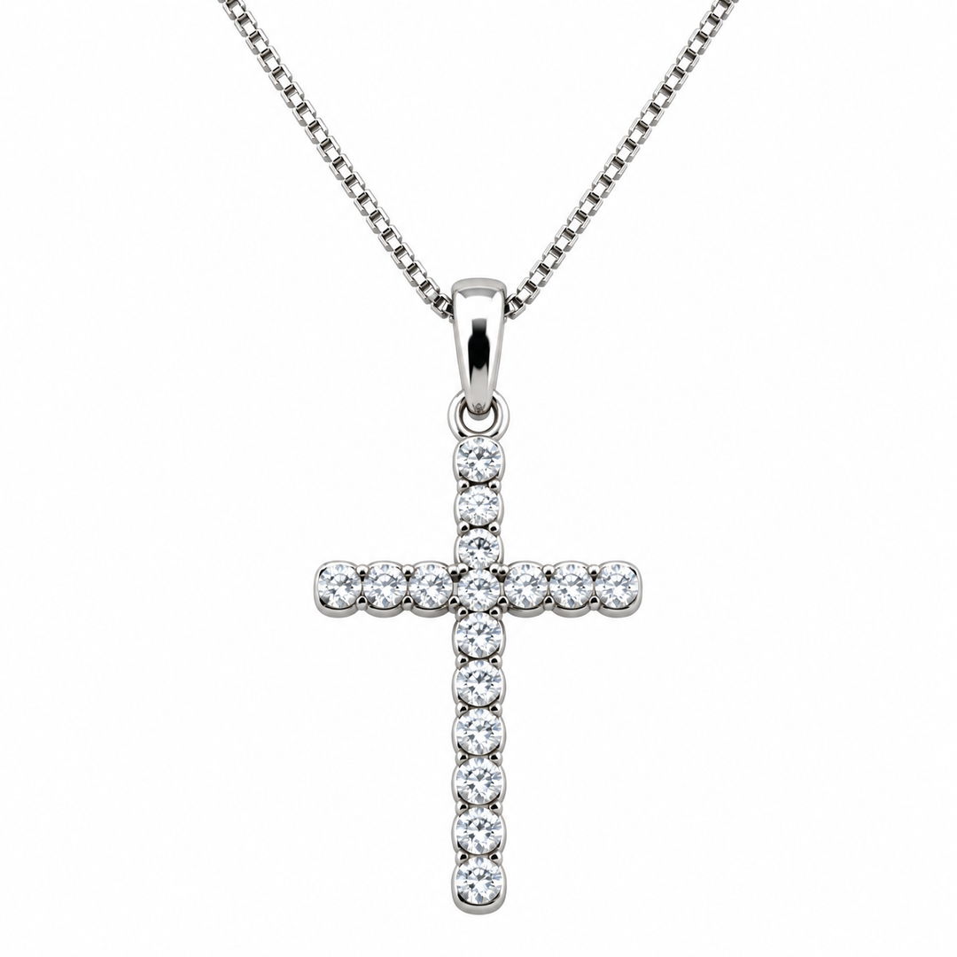Collana con Croce di Zirconi in Oro Bianco 18kt