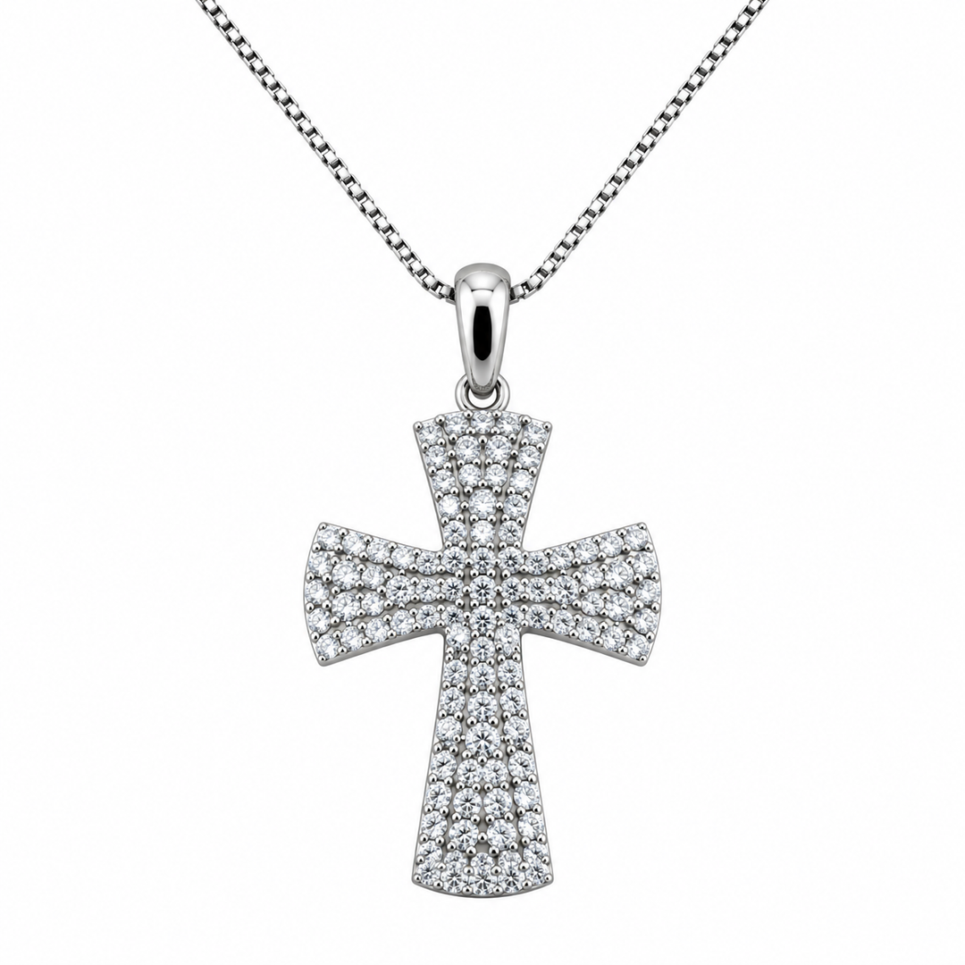 Collana Pendente con Croce di Zirconi in Oro Bianco 18kt