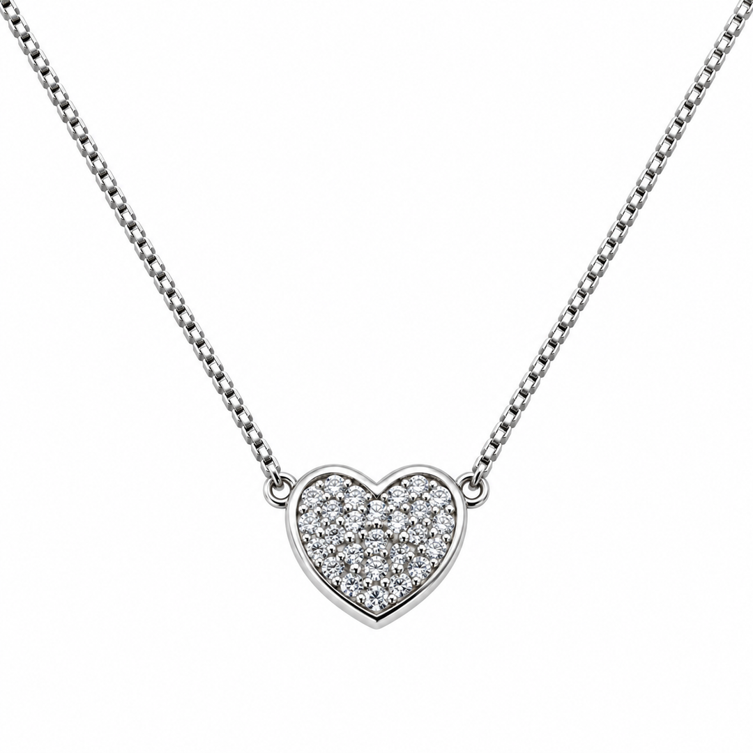Collana Pendente con Cuore di Zirconi in Oro Bianco 18kt