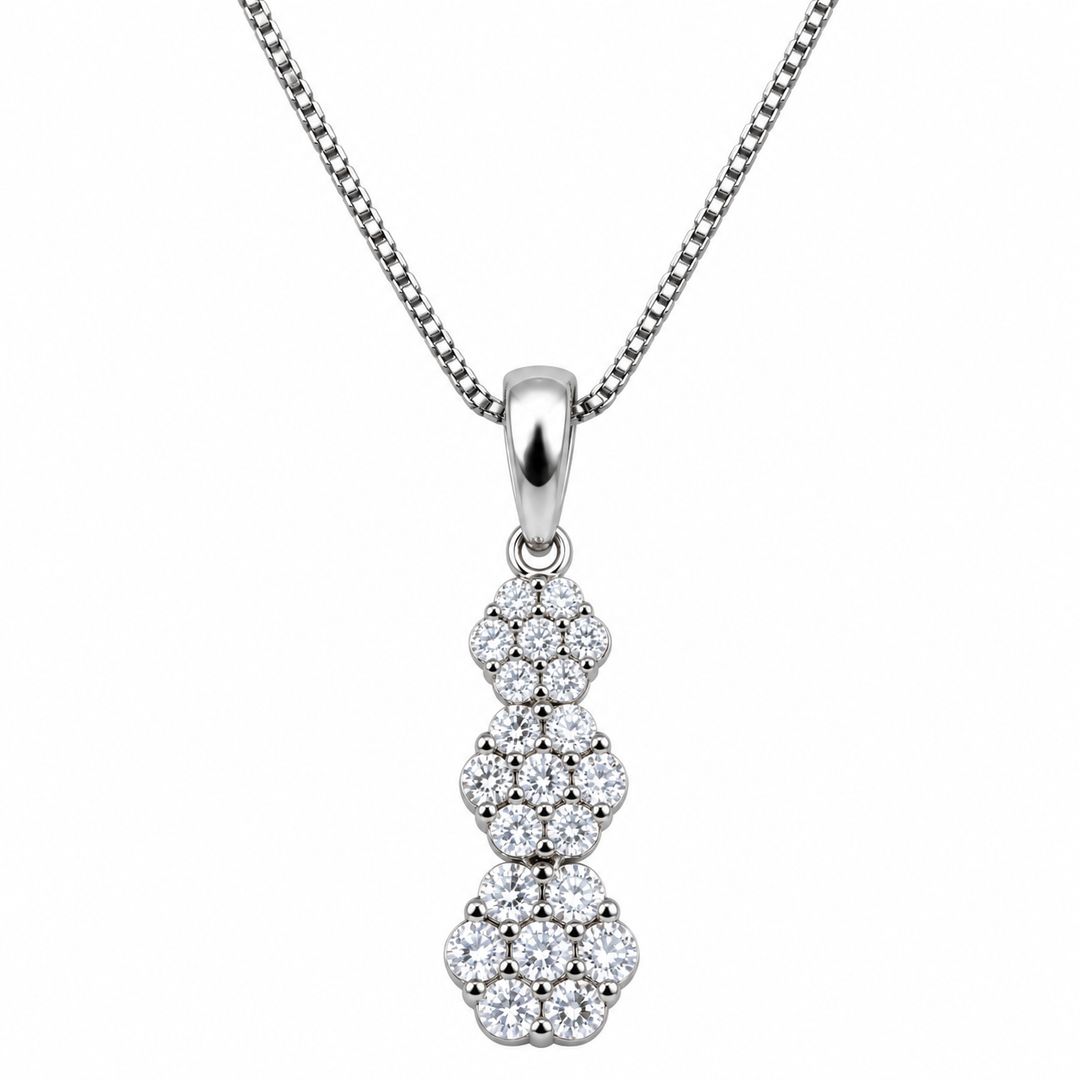 Collana con Pendenti a forma di Fiore in Oro Bianco 18kt