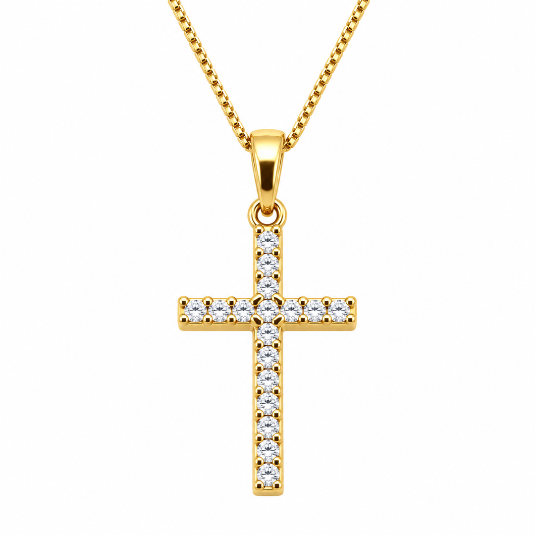 Collana con Croce di Zirconi in Oro Giallo