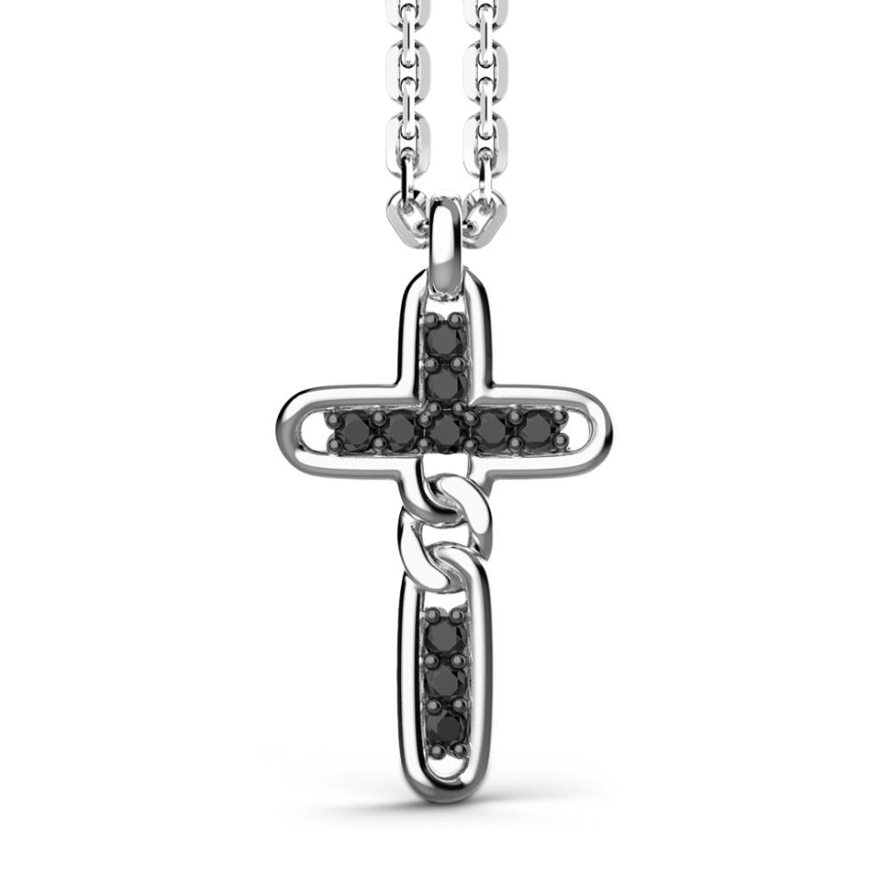 Collana Zancan in Argento con Pendente a Croce e Pietre Nere