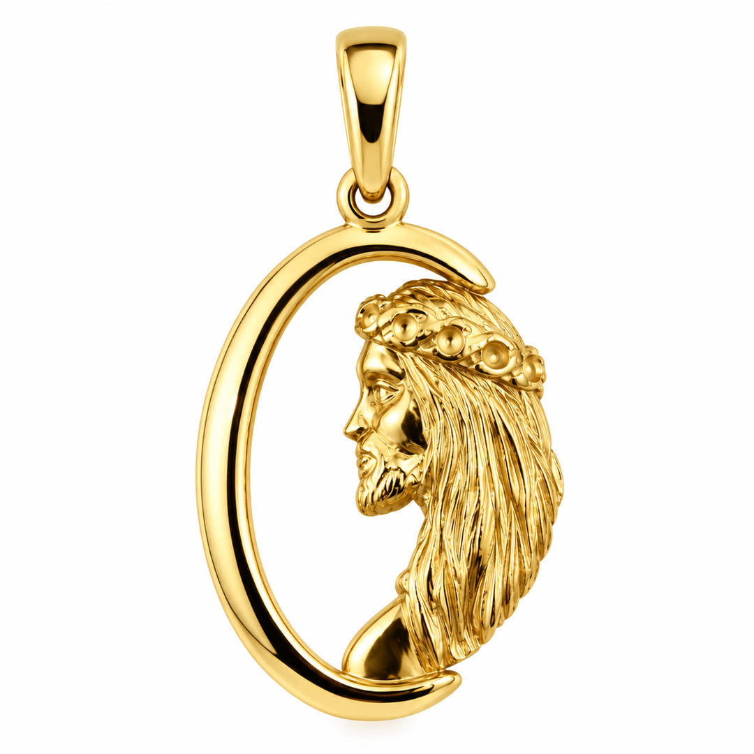 Ciondolo Medaglia con Gesu in Oro Giallo 18 kt