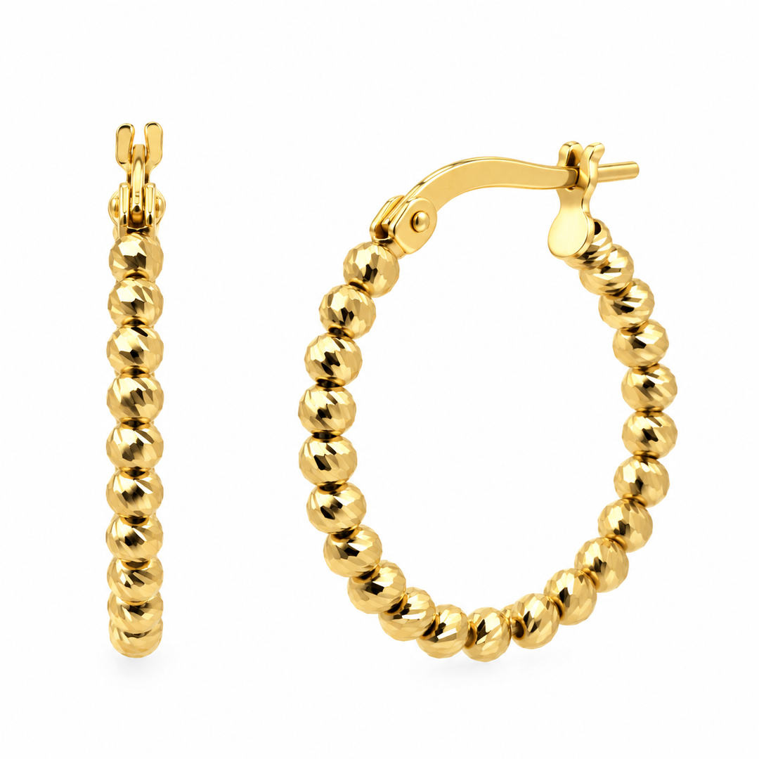 Orecchini a Cerchio co Palline Sfaccettate in Oro Giallo 18 kt