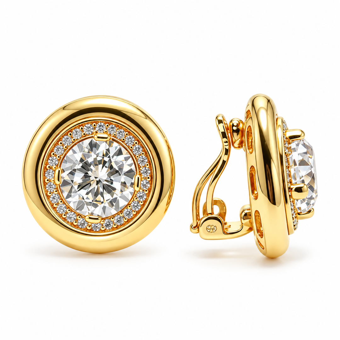 Orecchini Lobo con Zirconi Centrale e Cornice Brillante