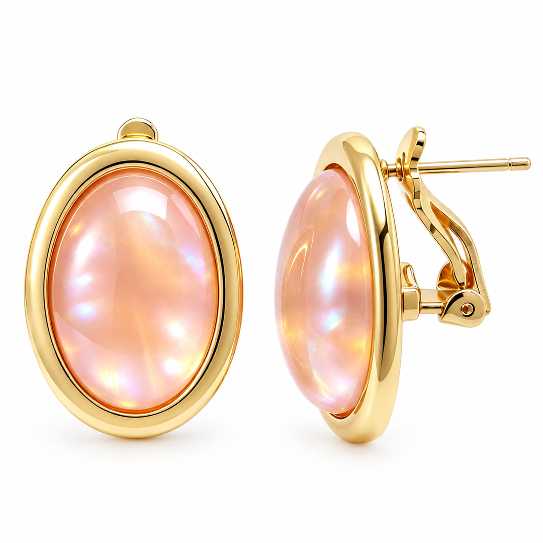 Orecchini Lobo a forma Ovale con Pietra Rosa
