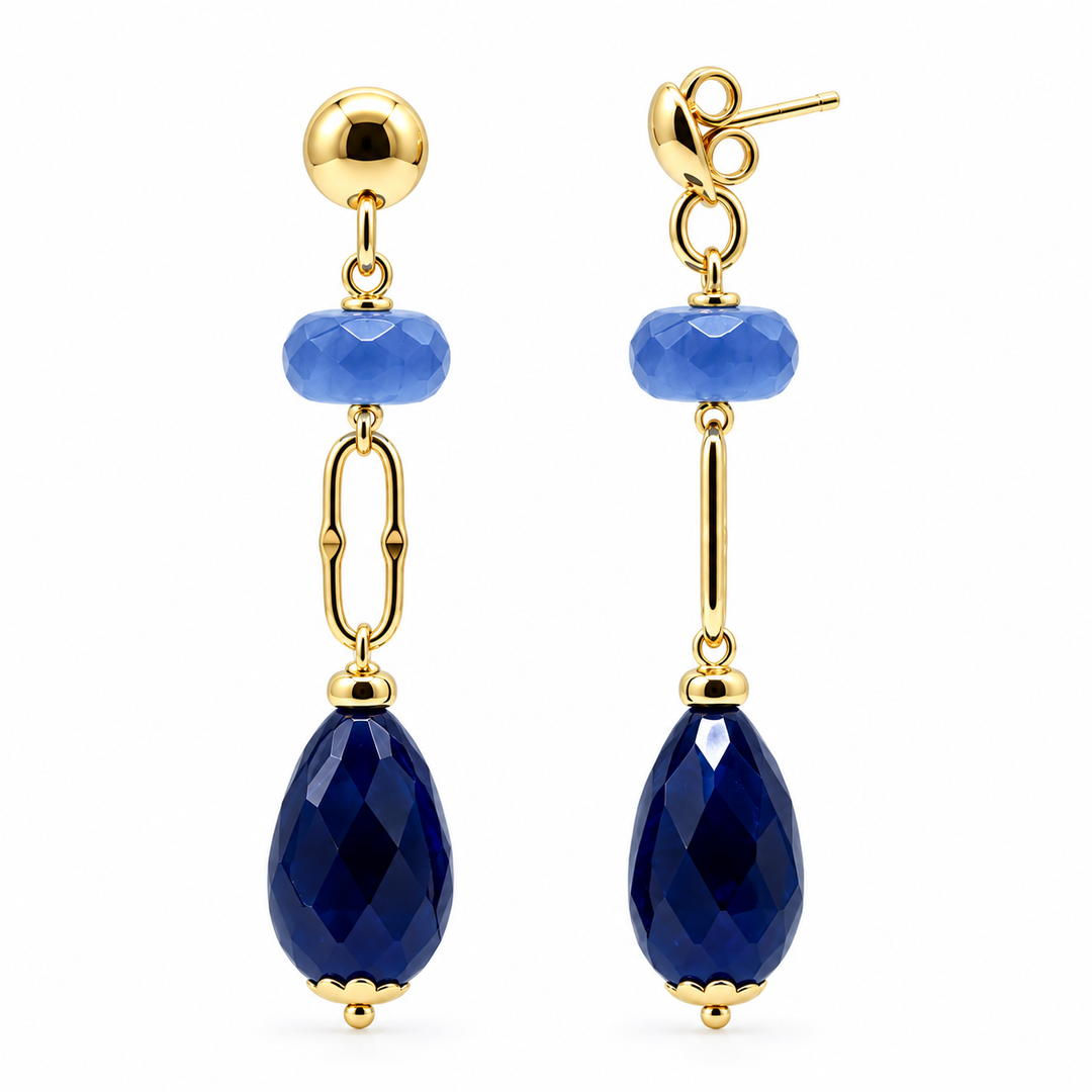 Orecchini Pendenti con Pietre Blu Sfaccettate Sovrani