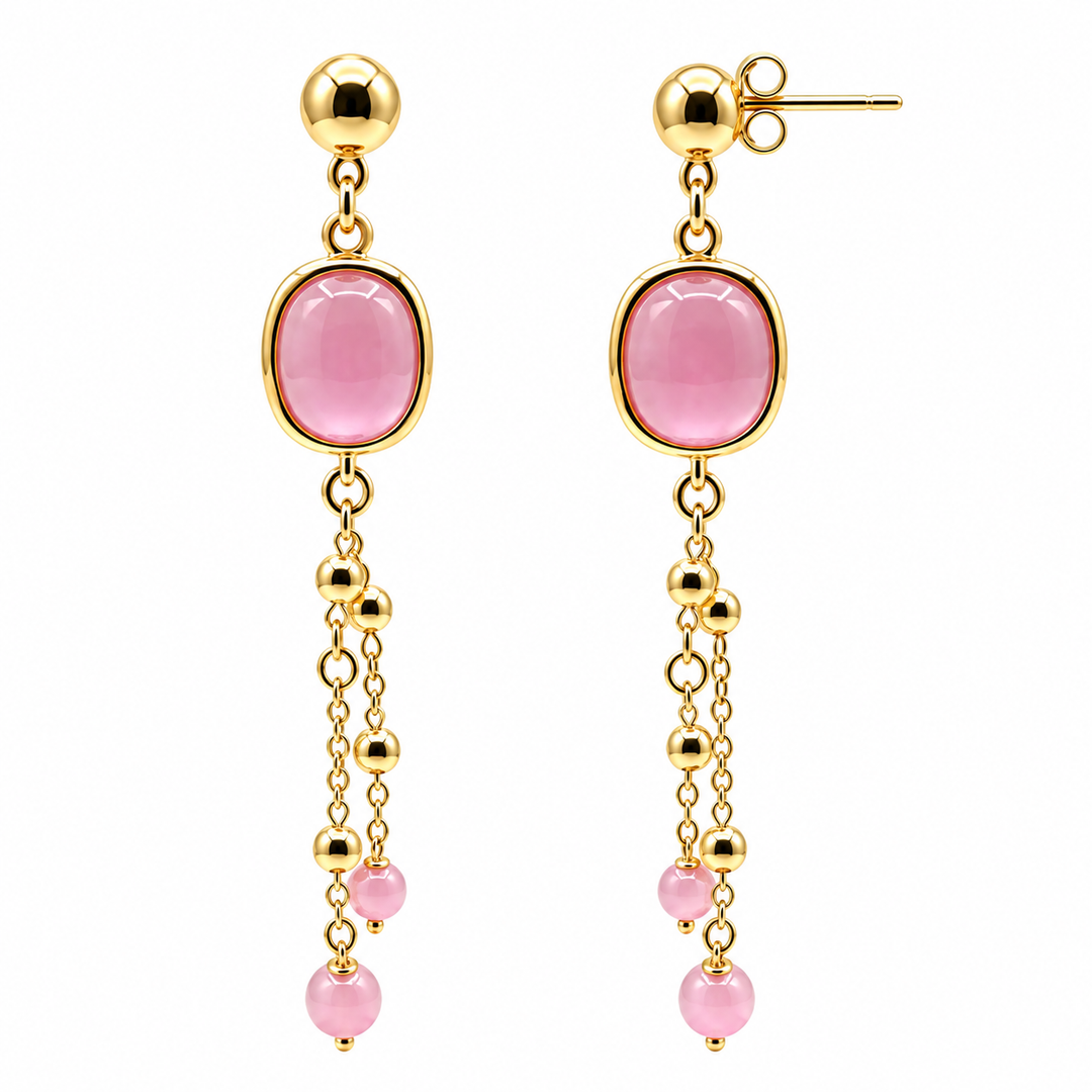 Orecchini Pendenti con Pietre Rosa e Catene Decorative Sovrani