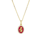 Collana Dorata Angelo Custode con Smalto Bordeaux e Zirconi